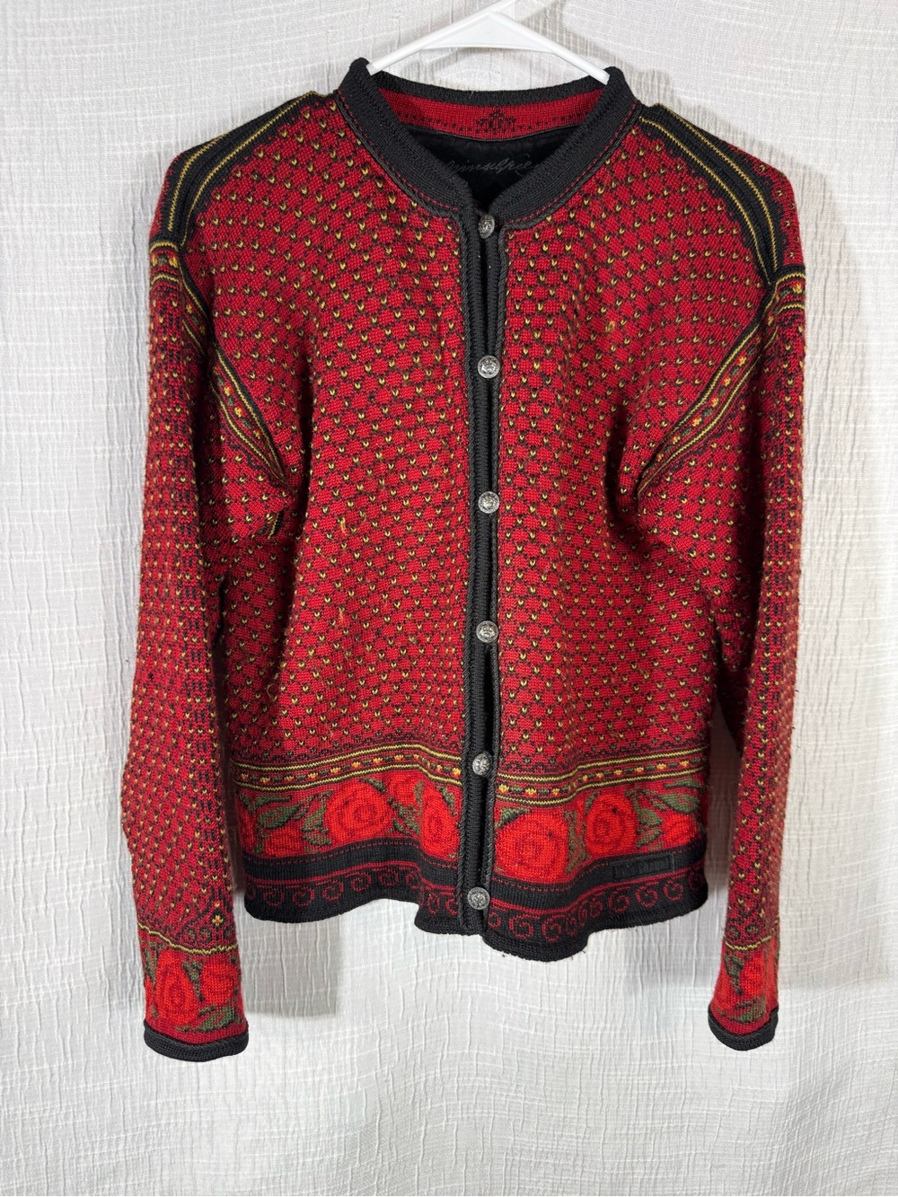 Vintage Dale of Norway Rose Fair Isle Wool Cardigan Sweater Nordic M Norway